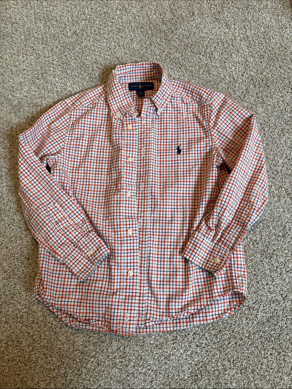 Ralph Lauren Orange & Blue Check Plaid Button Up